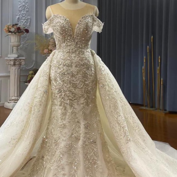 Dresses & Skirts - Elegant Ivory Beaded Off-Shoulder Wedding Dress